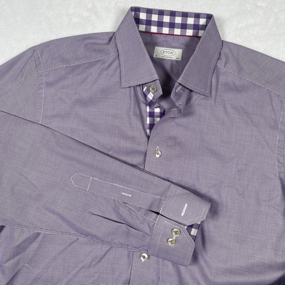 Eton Other - Eton Shirt Men's Size 16.5  42 Contemporary Fit Dress Purple Micro Check Cotton